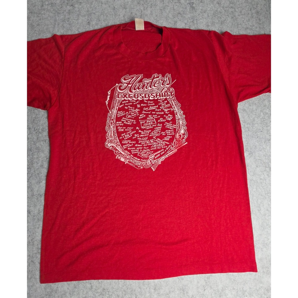 Vintage 80s Hunters Excuse Shirt Red Funny Hunting Graphic Tee XL Single Stitch